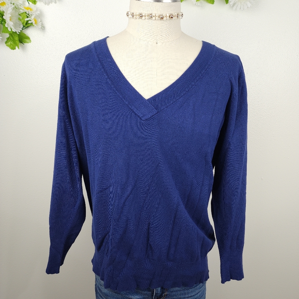 Lane Bryant Blue Sweater V-neck Sweatshirt S 22 24